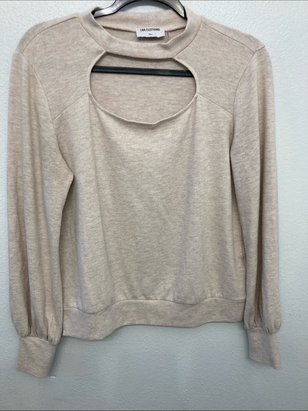 LNA Beige Cutout Long Sleeve Top